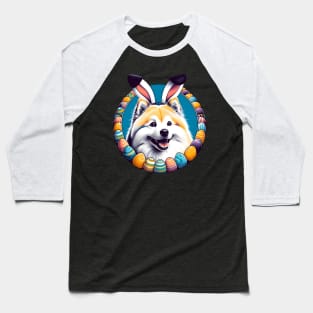 Japanese Spitz Enjoys Easter with Bunny Ears and Joyful Eggs Baseball T-Shirt